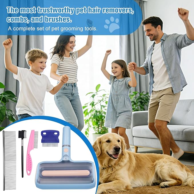 Pet Hair Remover Lint Rollers for Pet Hair Extra Sticky with Water Spray,Reusable 2-in-1 Dog Cat Hair Removal Tool for Furniture,Couch,Carpet,Bedding,and Clothes - Includes 4 Brushes