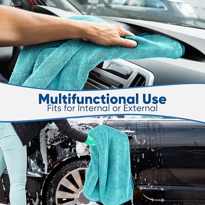 HOMEXCEL Professional Car Drying Towel (36"x 24") with Twisted-Loop Technology, 1200GSM for a Streak-Free Finish – Microfiber Towels for Cars, Trucks, SUVs, RVs and Motorcycles, Lake Green