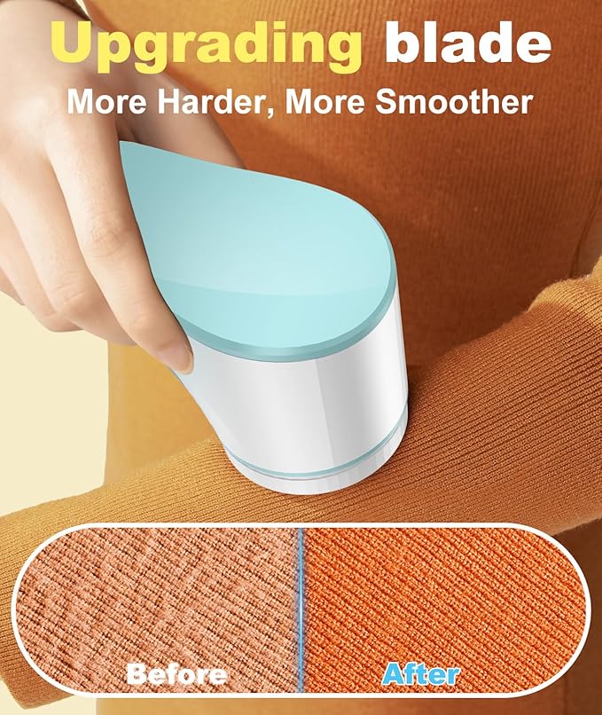 Fabric Shaver, Lint Remover Sweater Shaver, Effectively and Quickly Remove Pills, Lint Shaver with Stainless Steel 3-Leaf Blades and Safety Lock Protection(Green & White)