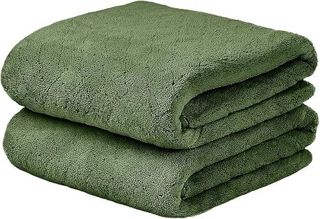 JML Microfiber Bath Towels Set of 2, 30 in x 60 in, Olive-Green