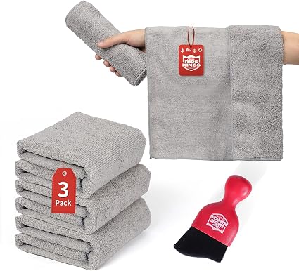 Red Car Detailing Brush and Microfiber Towel-Grey/Short