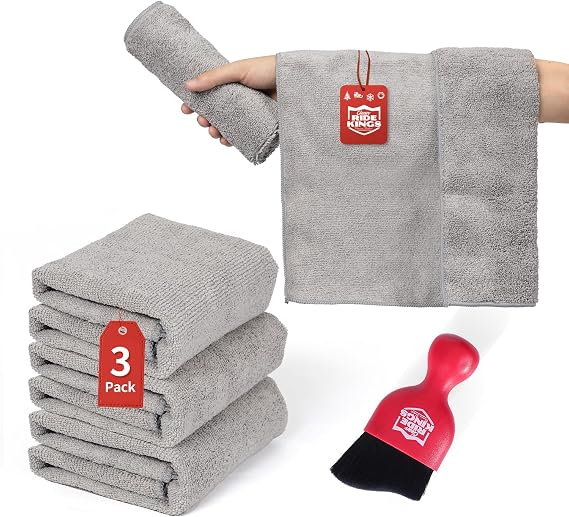 Red Car Detailing Brush and Microfiber Towel-Grey/Short