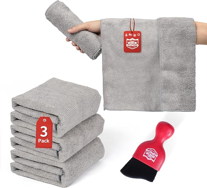 Red Car Detailing Brush and Microfiber Towel-Grey/Short