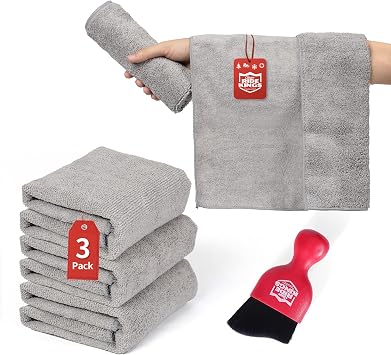 Red Car Detailing Brush and Microfiber Towel-Grey/Short
