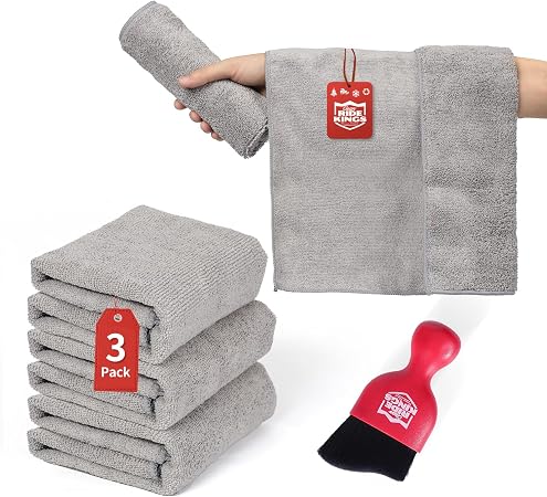 Red Car Detailing Brush and Microfiber Towel-Grey/Short