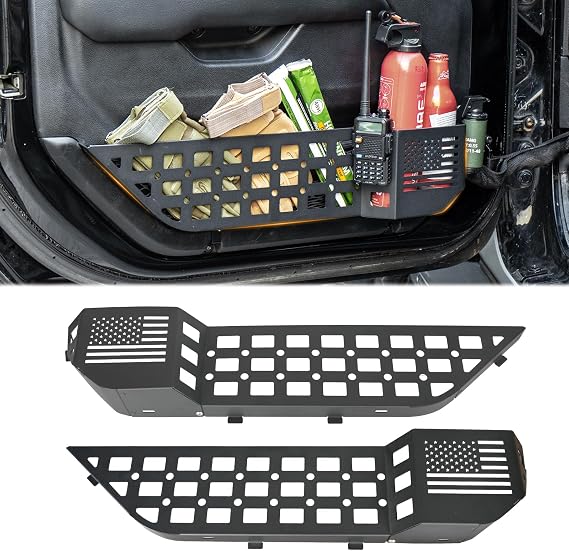 Metal Front Door Pocket Storage Box Compatible with Jeep Wrangler JL JLU 4XE 2018-2024 & Gladiator JT 2020-2024 Rubicon 
