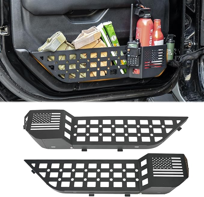 Metal Front Door Pocket Storage Box Compatible with Jeep Wrangler JL JLU 4XE 2018-2024 & Gladiator JT 2020-2024 Rubicon 