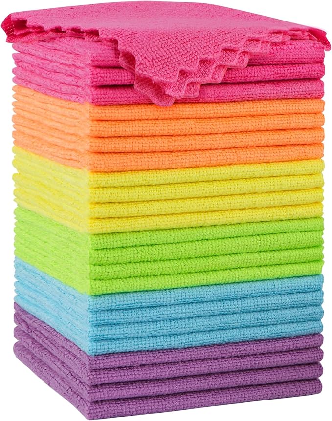 Orighty Microfiber Cleaning Cloth, 24 Pack Highly Absorbent Cleaning Rags, Household Cleaning Supplies, Reusable Microfiber Towels Lint Free Cloths for House, Kitchen, Car Care, 12x11 inch