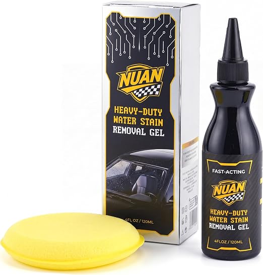 NUAN Heavy Duty Water Spot Remover for Cars, Hard Water Stain Remover Gel for Glass, Paint, Chrome & Metal, 3-Piece Car 