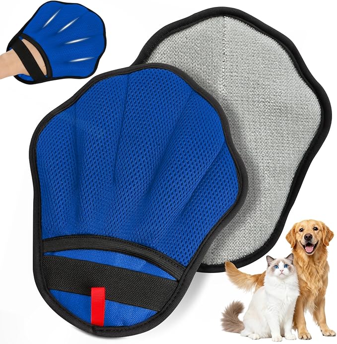 Pet Hair Removal Glove, Electrostatic Pet Hair Remover Glove for Cats & Dogs, Pet Hair Remover Tool for Laundry, Couch, Carpet, Car Seat - Upgraded Five-Finger, Reusable, Blue+Grey