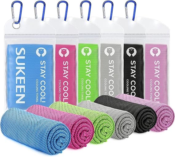 Sukeen Cooling Towels 6 Pack (40"x12") for Neck and Face, Cooling Neck Wraps, Ice Towel for Hot Weather, Soft Breathable