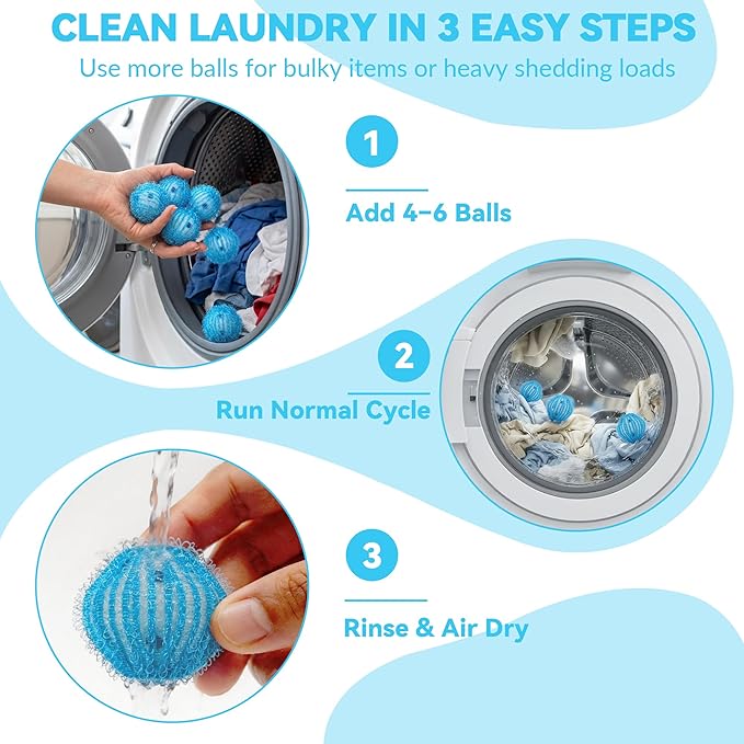 12 Pack Pet Hair Remover for Laundry, Reusable Dog & Cat Hair Catcher, Washer & Dryer Safe Laundry Balls, Anti-Tangle Design, Helps Remove Lint & Fur from Clothes, Bedding & Blankets (Blue)