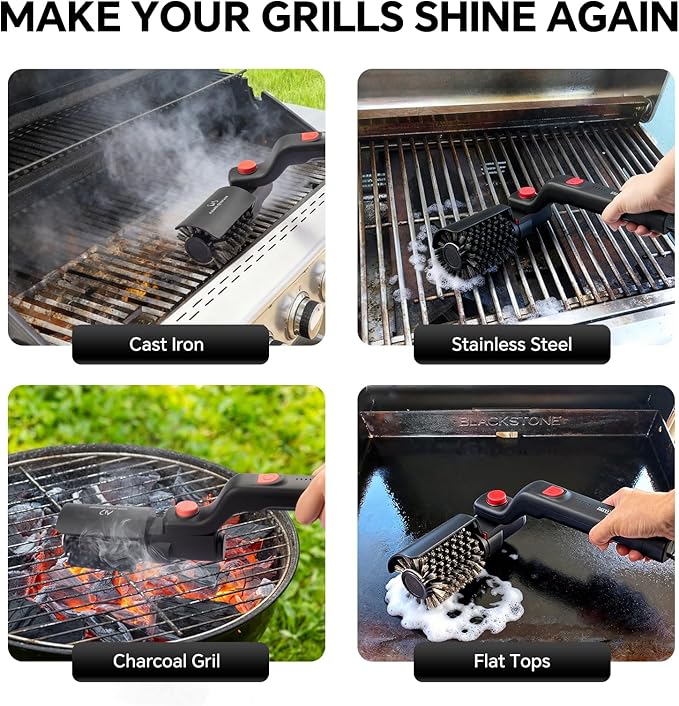 XUDAKAIXIN Electric Grill Brush – No Bristle Shedding, High Torque with 3-Speed Modes, 2026 Upgraded Rechargeable & Adjustable-Angle Grill Cleaner, Gifts for Men/Dad