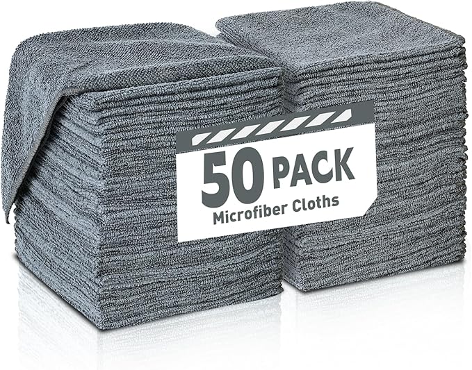 TEAWOO Gray Microfiber Cleaning Cloths Bulk Pack-50 Pack, Microfiber Towels Bulk, Towels for Cars, Cleaning Rags Gray (12x12 inches)