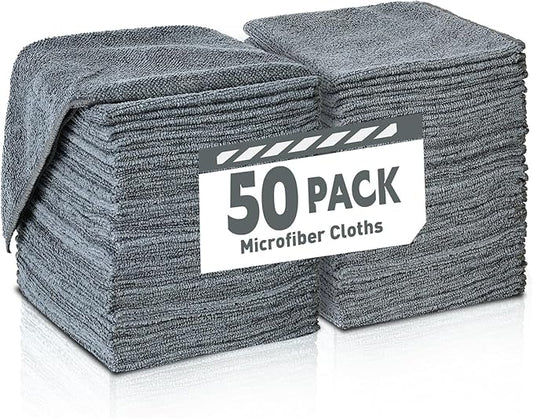 TEAWOO Gray Microfiber Cleaning Cloths Bulk Pack-50 Pack, Microfiber Towels Bulk, Towels for Cars, Cleaning Rags Gray (12x12 inches)