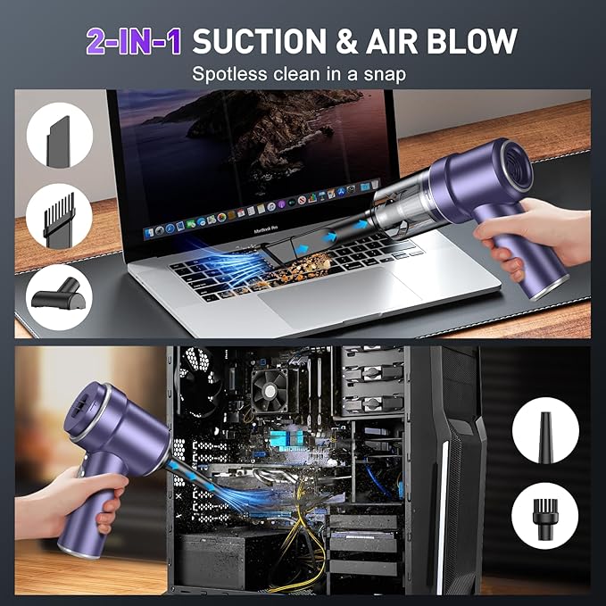 KMM Handheld Car Vacuum Cleaner, 9000PA Vacuum Cleaner & Air Duster, 120W High Power Vacuum Portable Cordless, Hand Held Vacuum Rechargeable with Multi-Nozzles & LED Light for Home, Car, Office