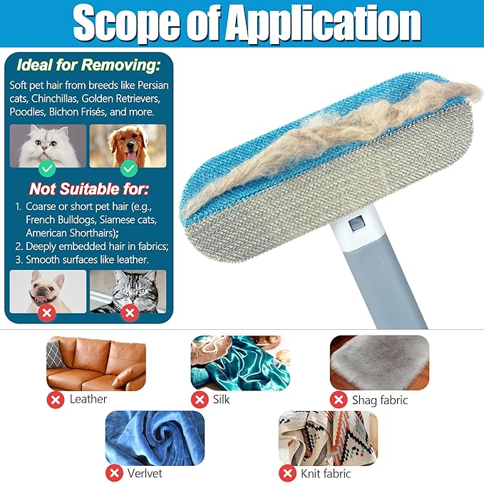 Magic Pet Hair Remover for Dog Cat Owners 1 Pieces,TikTok 4 in 1 Multifunctional Pet Hair Removal Tool for Couch Furniture Carpet Clothing, Reusable Washable Broom Brush for Window Tile Lint Cleaning