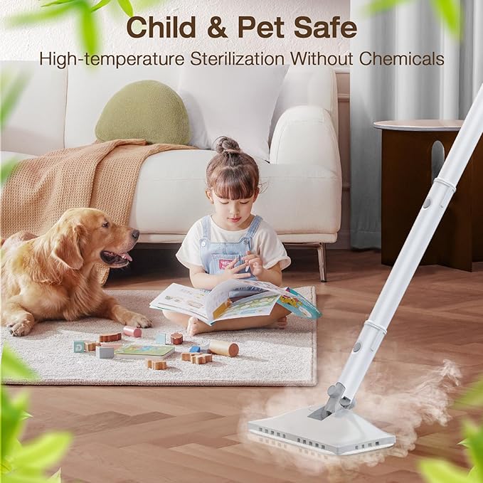 Steam Mop with Detachable Handheld Steam Cleaner, 10-in-1 Multi Accessories, Quick 10s Heat, 350ml and 2-Level Steamer for Cleaning Floor, Carpet, BBQ Grill, Tile, and Grout, Light White