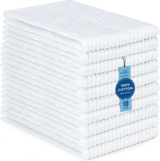 DecorRack 10 Pack 100% Cotton Bar Mops, 16 x 19 in, Ultra Absorbent