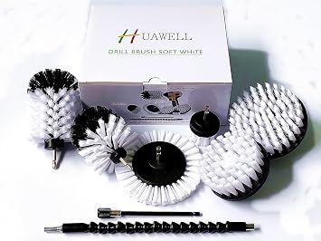 HUAWELL 8 Piece Soft White Drill Brush with Extend Attachment Set-Car Interior Detailing Kit, All Purpose for Car, Boat,