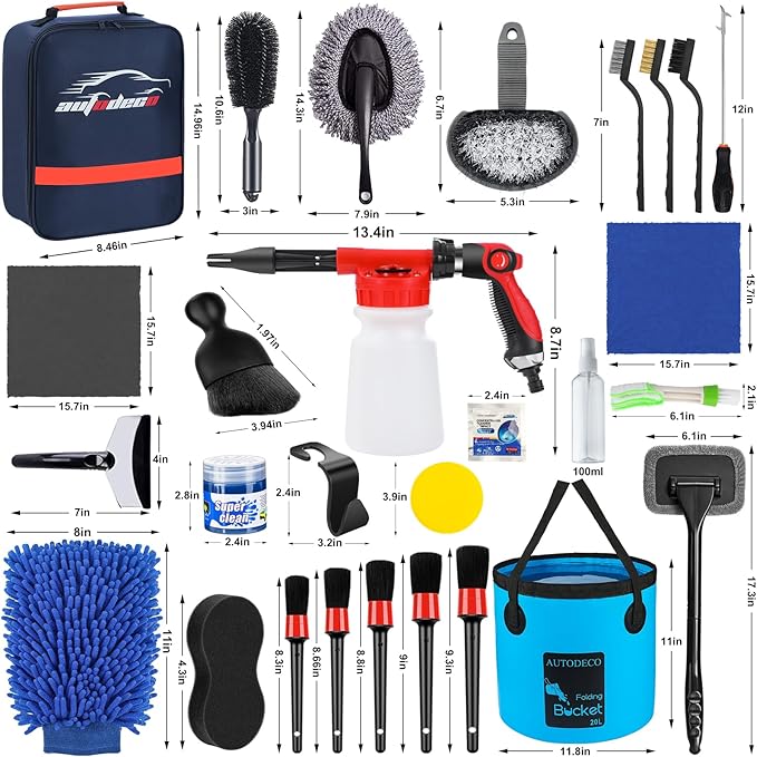 42Pcs Car Wash Detailing Kit Cleaning Set with Foam Gun Sprayer, Long-Handle Brush, Collapsible Bucket, Large Wash Mitt, Towels, Complete Interior & Exterior Car Washing Supply Set (Blue)