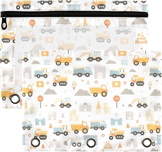 Monster Truck White Binder Pouches 3 Ring for Boys Girls School Office College Supplies Roadster Racing Cars Pencil Pouc