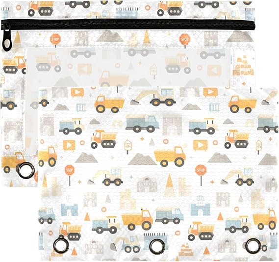 Monster Truck White Binder Pouches 3 Ring for Boys Girls School Office College Supplies Roadster Racing Cars Pencil Pouc