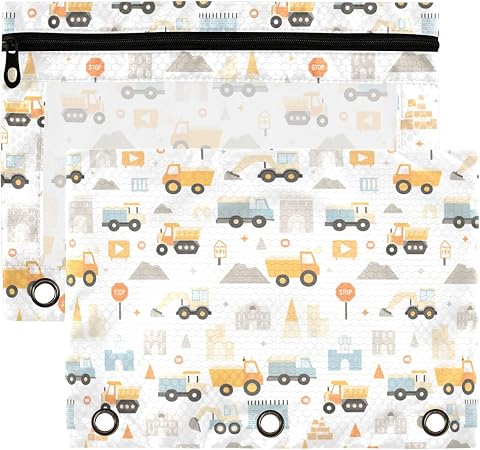 Monster Truck White Binder Pouches 3 Ring for Boys Girls School Office College Supplies Roadster Racing Cars Pencil Pouc