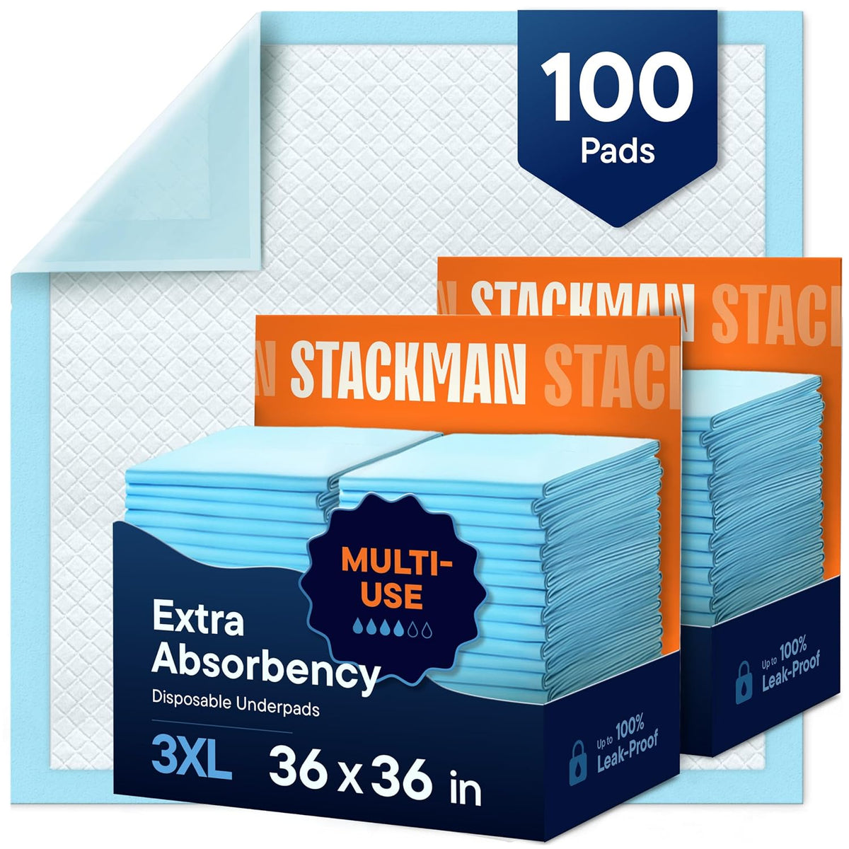 Chucks Pads Disposable Adult Underpads [100-Pack] 36"x36" XXXL Super-Absorbent Incontinence Bed Pads – Large Leak-Proof Mattress Protector Pee Pads for Adults, Seniors, Kids & Pets