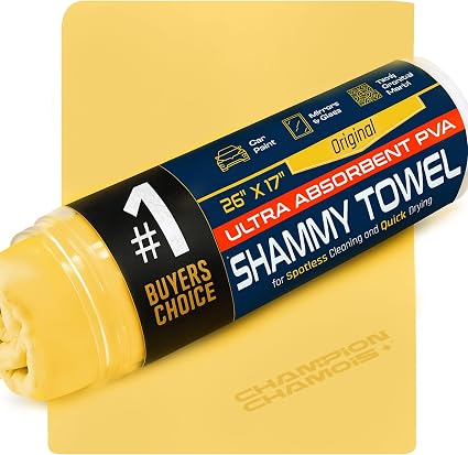Champion Chamois Car Shammy Towel for Drying (26"x17") - Super Absorbent Synthetic PVA Chamois Cloth, Scratch-Free, Lint