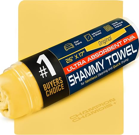 Champion Chamois Car Shammy Towel for Drying (26"x17") - Super Absorbent Synthetic PVA Chamois Cloth, Scratch-Free, Lint