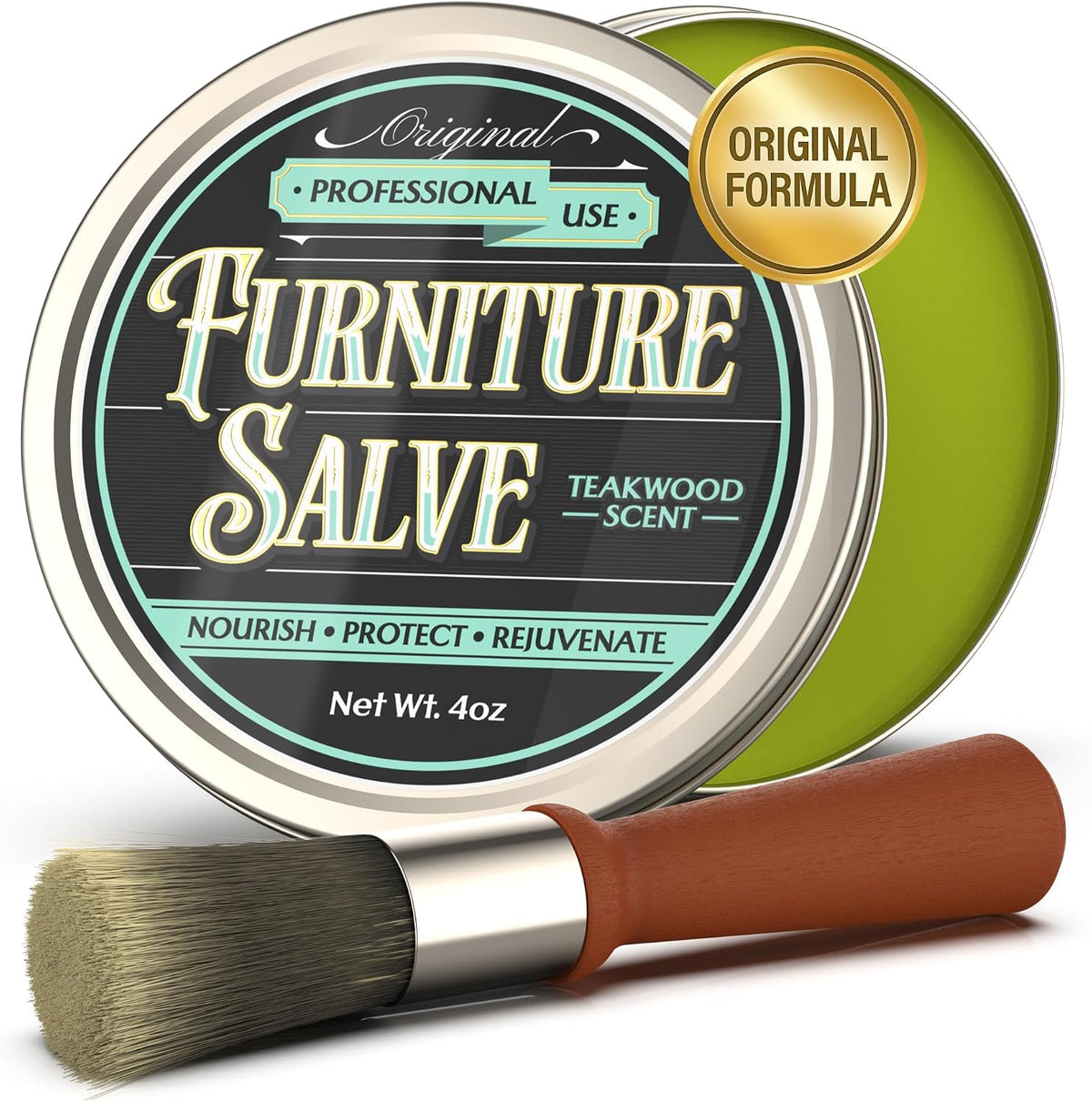 Furniture Salve for Leather - Polisher, Moisturizer, and Restorer for Couches and Furniture - Conditioner for Leather, Wood, and Vinyl - Repair Salve with Brush - 4oz