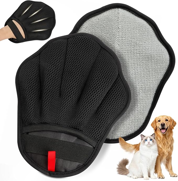 Pet Hair Removal Glove, Electrostatic Pet Hair Remover Glove for Cats & Dogs, Pet Hair Remover Tool for Laundry, Couch, Carpet, Car Seat - Upgraded Five-Finger, Reusable, Black+Black