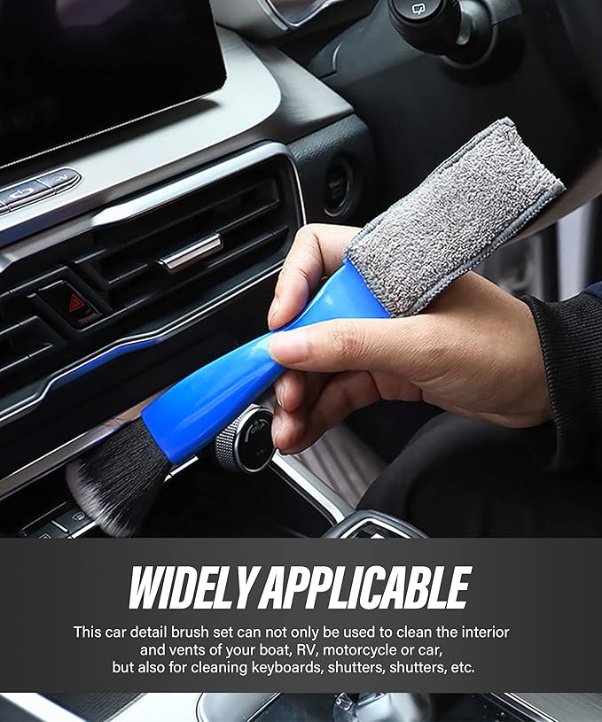Universal 2 in 1 Duster for Car Clean,Car Bursh Tool,Double Head Brush,Auto Interior Detailing Brush,Soft Car Interior Detailing Brush Dust Brush (Blue)