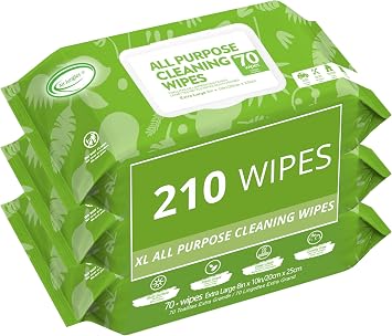 Air Jungles All Purpose Cleaning Wipes 210 Count, XL 8x10 Inch