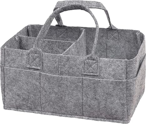 Sammy & Lou Collapsible Light Gray Felt Storage Caddy, Divided Design To Keep Diapers, Wipes And Changing Items Organize