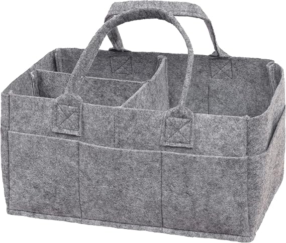 Sammy & Lou Collapsible Light Gray Felt Storage Caddy, Divided Design To Keep Diapers, Wipes And Changing Items Organize