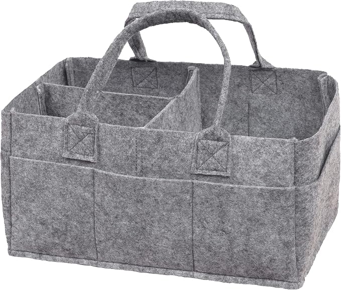Sammy & Lou Collapsible Light Gray Felt Storage Caddy, Divided Design To Keep Diapers, Wipes And Changing Items Organize
