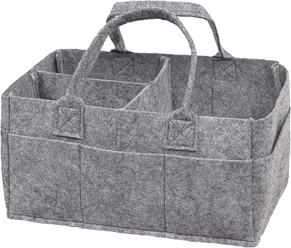 Sammy & Lou Collapsible Light Gray Felt Storage Caddy, Divided Design To Keep Diapers, Wipes And Changing Items Organize