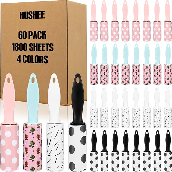 Hushee 60 Pcs Mini Lint Roller Bulk for Pet Hair and Clothes