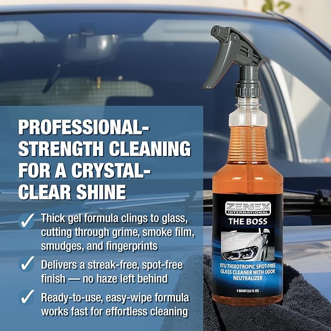 Zenex The Boss Glass Cleaner - Professional-grade Glass Cleaner | Removes Grime from Glass Surfaces - Mirrors, Windows, & More | Not For Tinted Glass | Spot-Free, Streak-Free Finish | 32 oz (2 Pack)