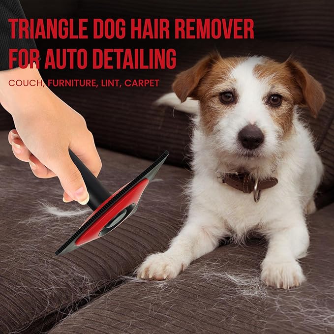 Triangle Pet Hair Remover with 3 Cleaning Modes- Innovative Dog Hair Remover for Car, Clothes, Carpet, & Furniture- Ergonomic Lint Remover for Couch- Pet Fur Remover Tool- Pet Hair Detailer for Car