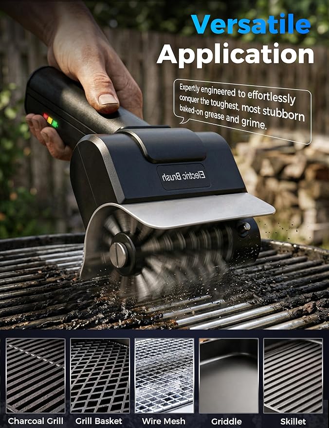 Electric BBQ Grill Brush - Cordless USB Rechargeable Grill Cleaning Brush with High-Speed Motor, Heavy Duty Stainless Steel Bristles (MatteBlack)