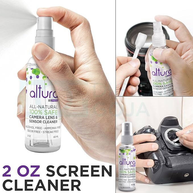 Altura Photo Camera Cleaning Kit - All Natural Lens Cleaner, Brush, Pen, Blower, Microfiber Cleaning Cloths, Tissue Wipes for Canon Nikon Sony Fuji Olympus Pentax Sigma Tamron DSLR Mirrorless Cameras