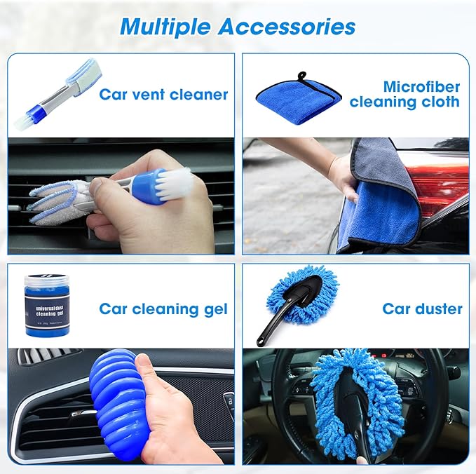 25PCS Car Cleaning Kit, Car Detailing Kit Interior with High Power Handheld Vacuum Cleaner, Windshield Cleaner, Cleaning Gel, Professional Auto Accessories for Men, Women