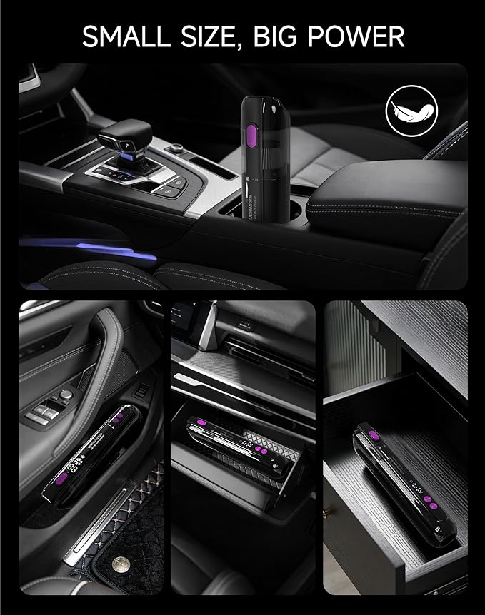 Handheld Car Vacuum Cleaner 15000Pa, Portable Cordless Mini Vacuum Blower 3 in 1, LED Display, Type C Rechargeable, Small Vacuum for Car Interior, Home, Desk Cleaning (Matte Black)