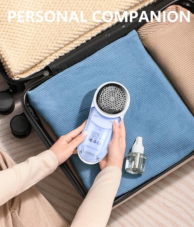 Fabric Shaver, Electric Lint Remover for Clothes & Furniture, Sweater Shaver & Pilling Remover, Depiller with 2 Extra Blades Included, Lint Shaver for Clothing - Battery Operated