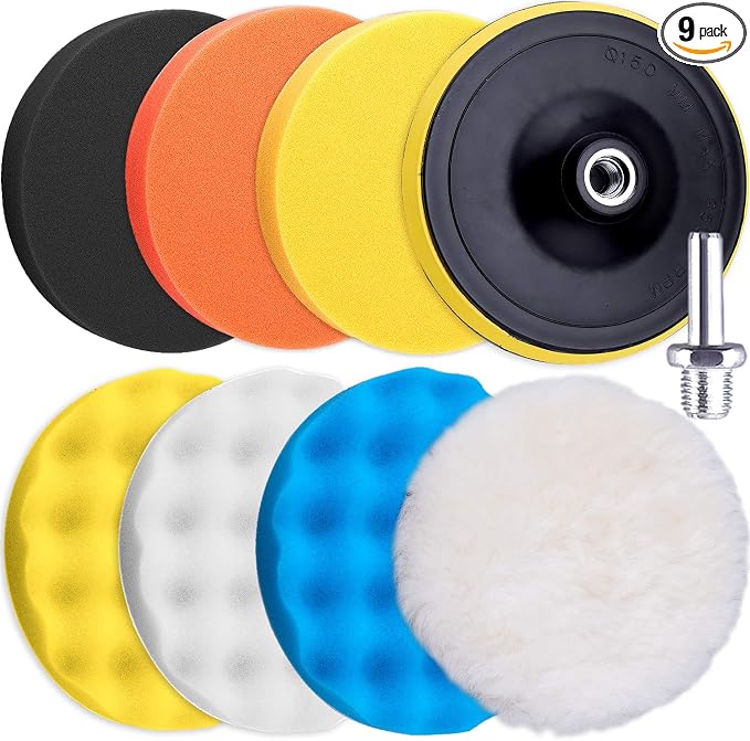 SIQUK 9 Pieces 3 Inch Buffing Pads Kit Foam Buffer Polisher Pads 3 Inch Hook and Loop Polishing Pads Buffer Attachment f