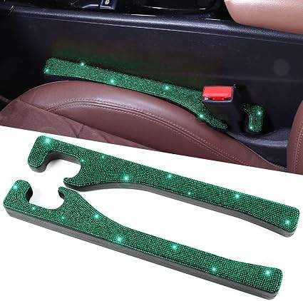 Briwill Green Car Seat Gap Filler, Set of 2 Handmade Crystal Rhinestone Diamond Car Gap Filler Green Bling Car Accessori