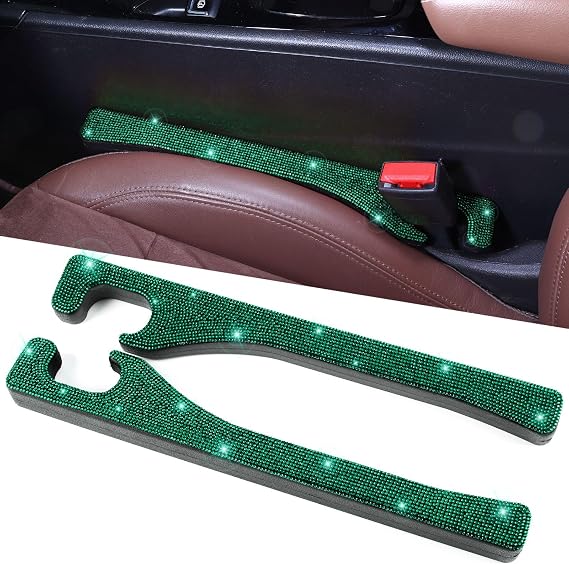 Briwill Green Car Seat Gap Filler, Set of 2 Handmade Crystal Rhinestone Diamond Car Gap Filler Green Bling Car Accessori